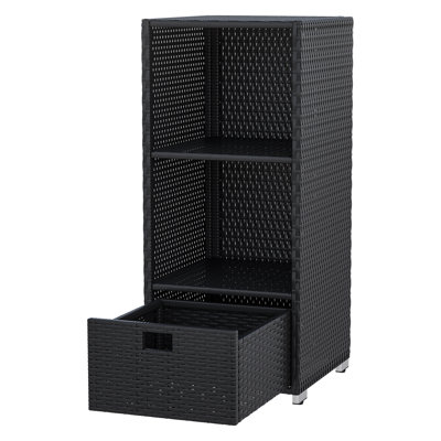 Outdoor Wicker Storage Cabinet with Drawer 3-Tier Poolside Storage Shelf for Garden, Backyard