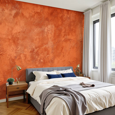 Peel and Stick Wallpaper 96" W x 69" H Modern Self Adhesive Wall Mural for Bedroom Terracotta colored plaster wall