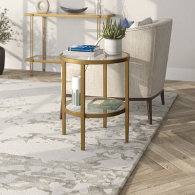 Hera 19.63'' Wide Round Side Table With Clear Glass Shelf