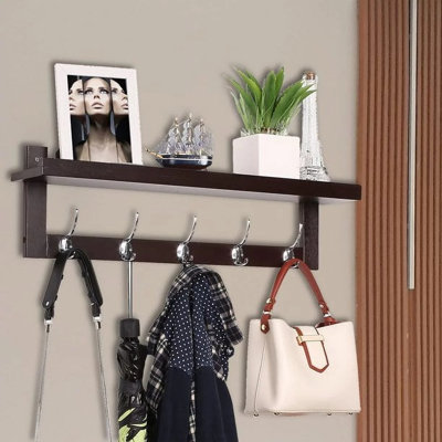 Calian Coat Racks with Shelf Wall Mounted, Bamboo Hallway Coat Rack Hooks for Bathroom, Bedroom, Kitchen
