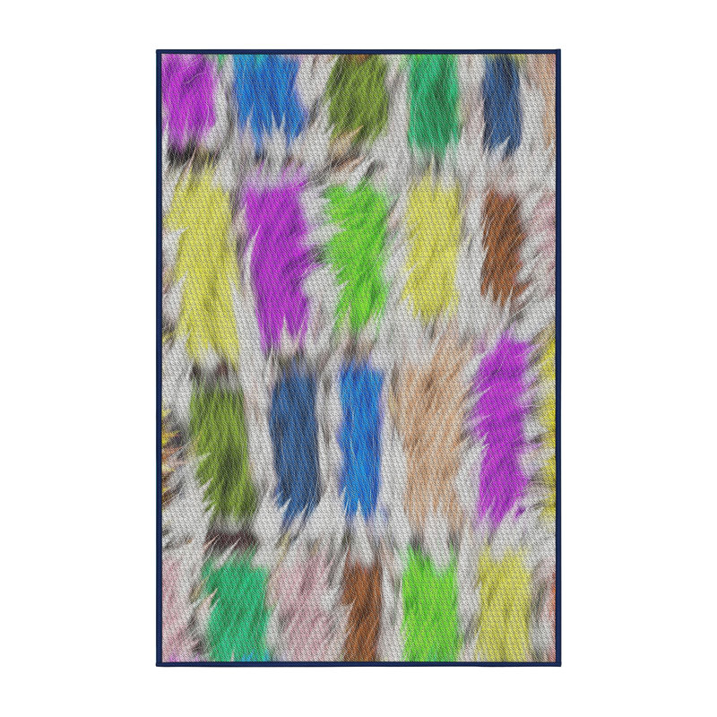 Tapis vert / mauve / bleu tissé à la machine, Rectangle 2 pi x 3 pi