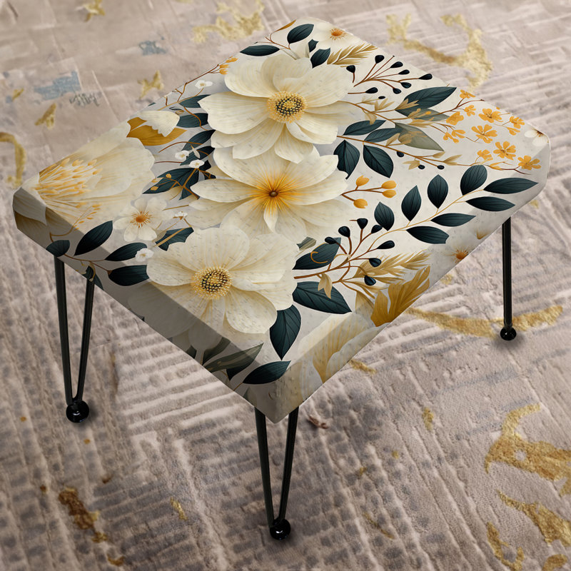 Beige Boho Chic Poppy Blooms I - Floral Rectangle Ottoman