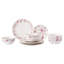Service de table en porcelaine tendre Lorren Home Trends, service de 12 pièces pour 4, motif floral rose et mauve avec bordure dorée-124972584