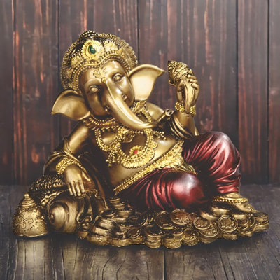 6"W Elephant Ganesh with Wealth Figurine