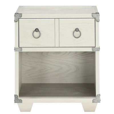 Grey Wood Nightstand With Drawer And Shelf For Bedroom Furnishing 22.5 Inches Wide Charging Port