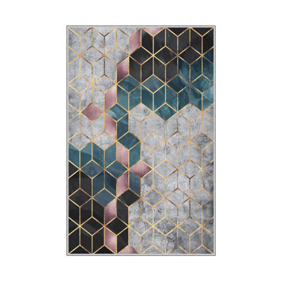 Premium Woven Area Rug (1.6 x 2.6 Feet), 100% Polyester, 0.3 in Pile Height | Antibacterial, Non-Slip PVC Dot Underside | Machine Washable, 3D Digital Print | Ideal for Living Room, Bedroom & Entryway Decor