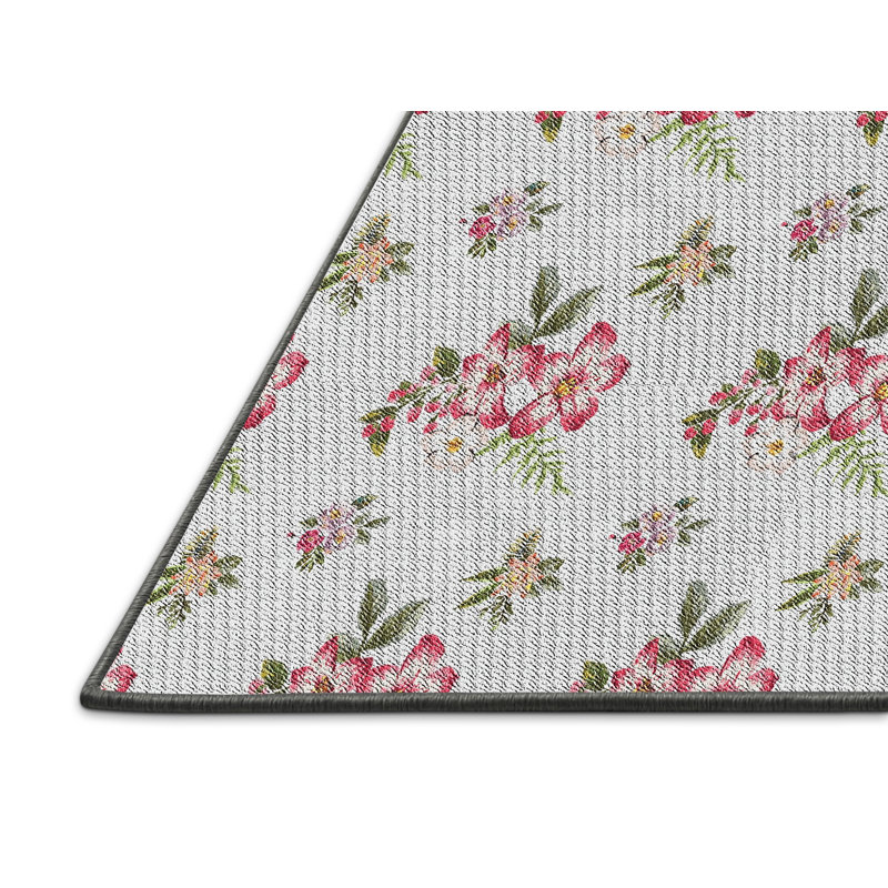 Tapis beige/rouge/vert tissé à la machine, Rectangle 5 pi x 7 pi