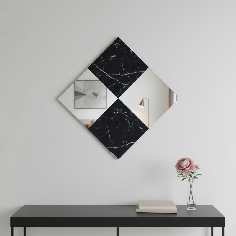 32" Black And Gray Square Wood composite Framed Accent Mirror