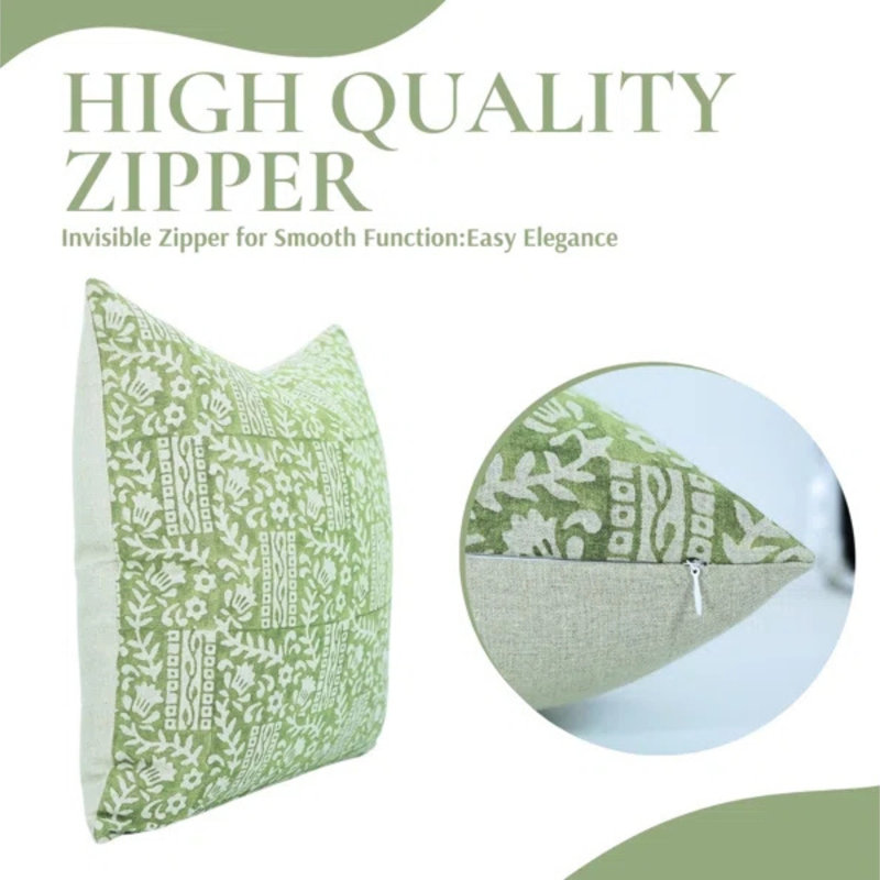 Linen Pillow Cover, Rectangular, 14" x 20", Green/White Floral 2