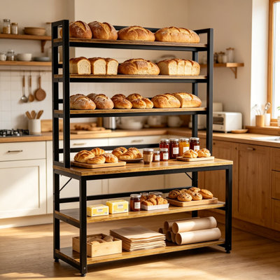 6-Tier Large Baker's Rack for Kitchen with Storage, 47.2"W x 15.7"D x 70.8"H Freestanding Organizer with Hutch and Shelves, Rustic Brown Board and Black Frame