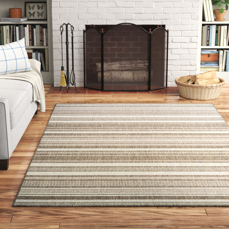 Sania Striped Indoor Outdoor Area Rug, Rectangle 7'6" x 10'9", Champagne Ivory/Taupe