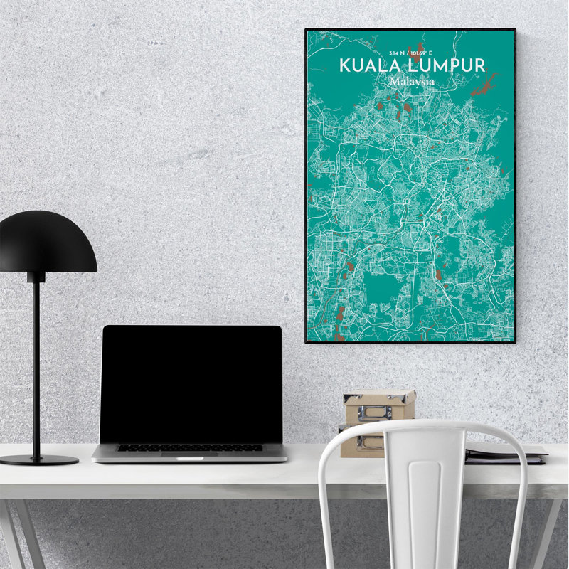 «Kuala Lumpur City Map», impression de luxe, H 36 po x l 24 po, Vert / brun