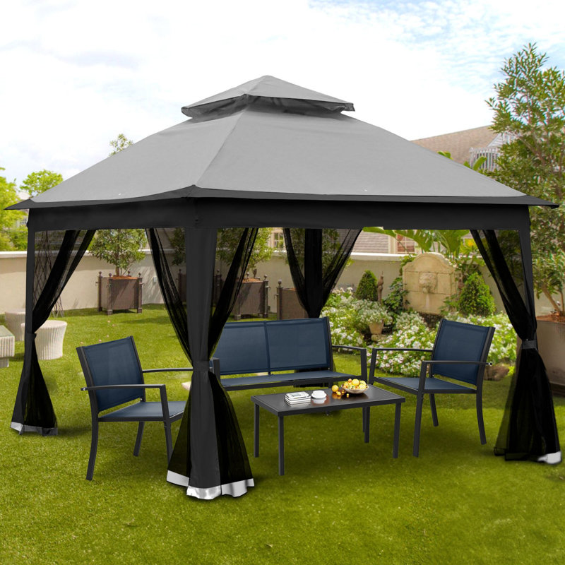 Pavillon de jardin en acier, 9.8 Ft. W x 9.8 Ft. D, Gray