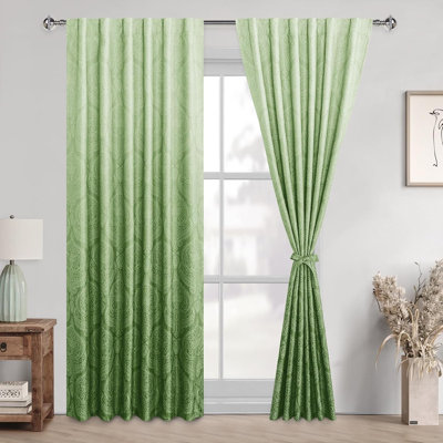 2 Panels 85% Blackout Back Tab Ombre Room Darkening for Bedroom - Damask Design Thermal Insulted Window Drapes with Tiebacks Light Blocking Curtains for Living Room