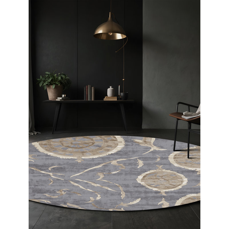 Tapis gris lavable à la machine, Rond 3 pi