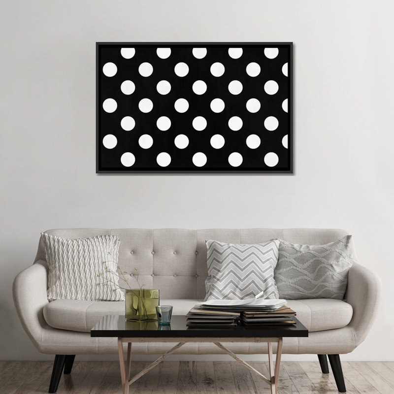 «Albree Modern cPolka Dots», reproduction sur toile tendue, H 32 po x l 48 po x P 1,5 po, Toile avec cadre noir, Pas de tapis