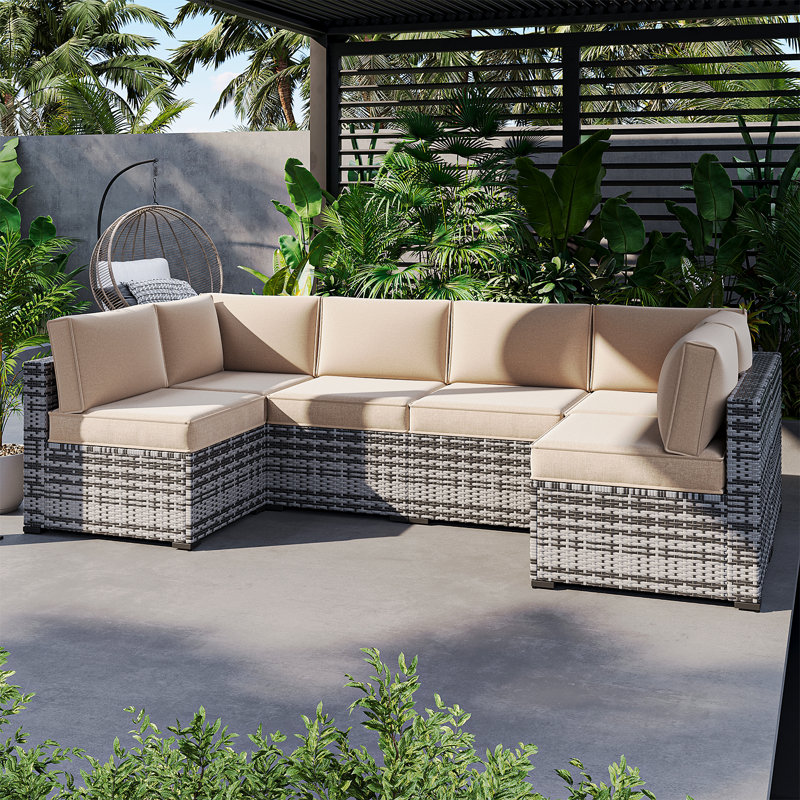 14 housses de coussin de patio de 4 pièces de 14 po d'épaisseur - Remplacement résistant à l'eau pour canapé modulaire à 6 places