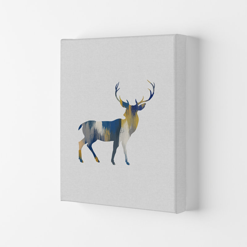 Deer Blue & Yellow - Print, 42cm H x 29.7cm W x 4cm D, Wrapped Canvas