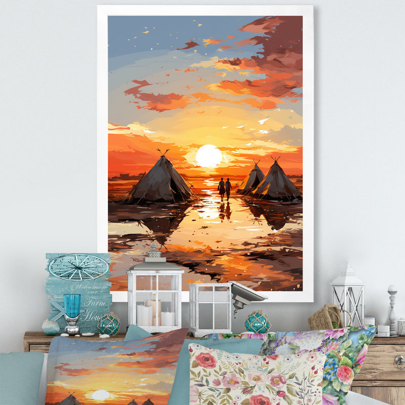 Tentes sahraouies, paysage africain III, Cadre simple blanc, H 32 po x l 16 po x P 1 po
