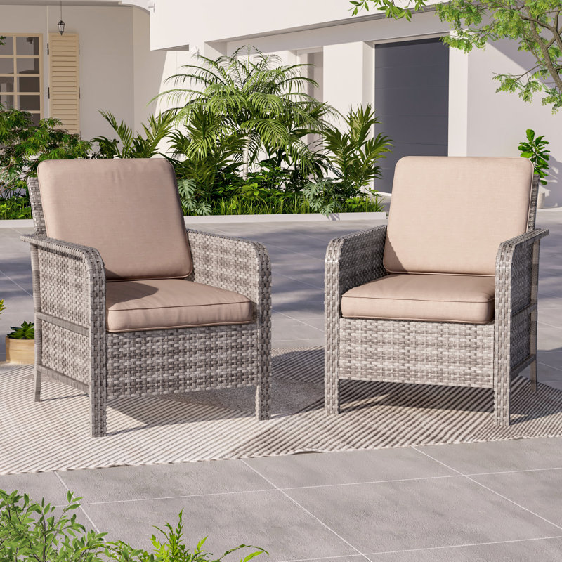 Ensemble de chaises de patio 2 pièces, ensemble de chaises en osier avec coussins épais, Sable