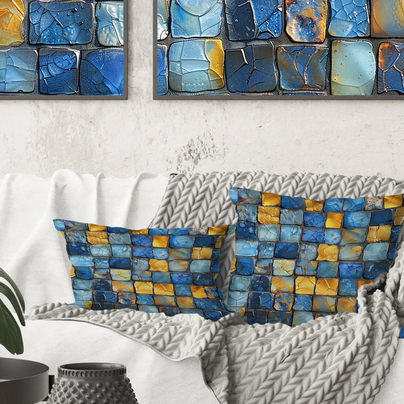 Tuile de mosaïque jaune moderne II - Coussin moderne, H 18 po x l 18 po