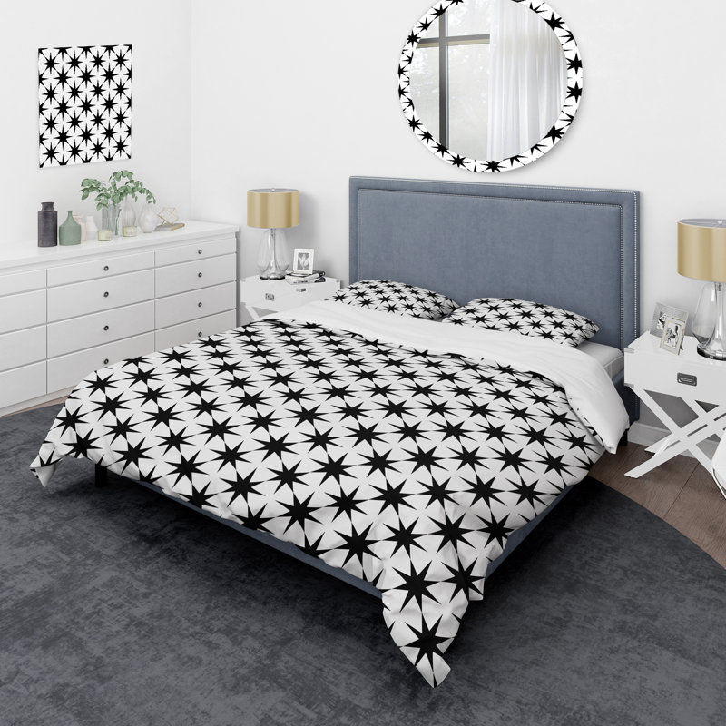 Ensemble de housse de couette moderne noir et blanc Modern Stars I, Housse de couette très grand et 2 très grandes t