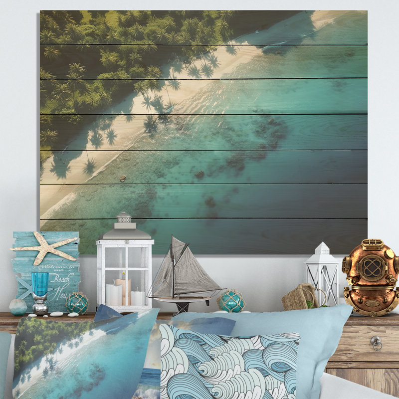 Plage relaxante vue aérienne II - plage sur bois, H 10 po x l 20 po x P 0,78 po