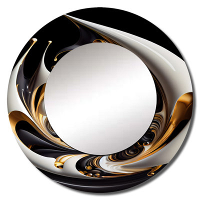 Peterec Gold Black And White Stained Glass II - Abstract Spirals Unique Wall Mirror, Modern Round Mirror, Printed Metal Art