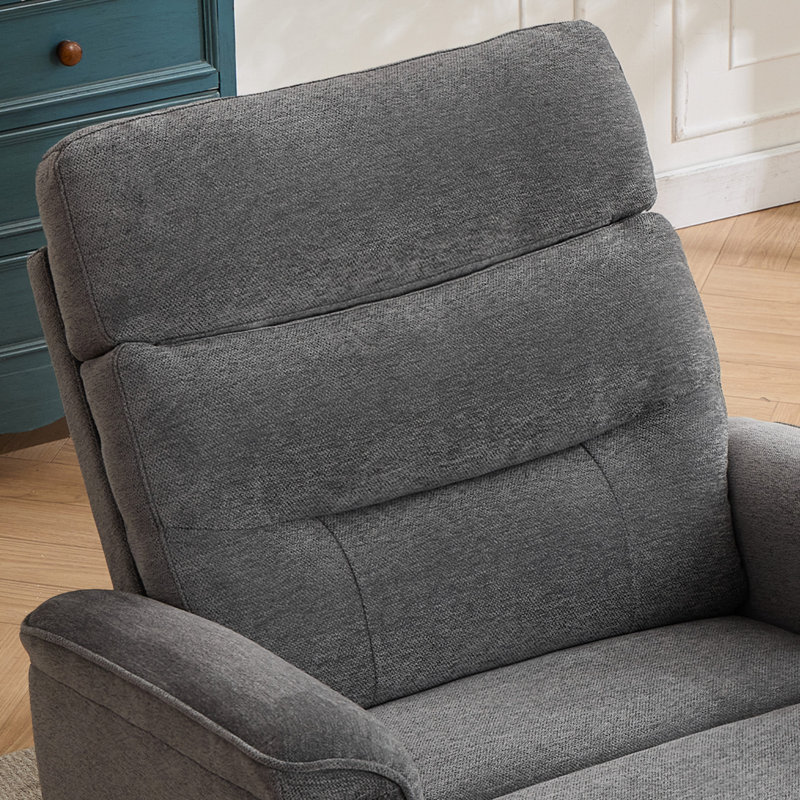 Fauteuil inclinable et oscillant pivotant surdimensionné en chenille de 36 po de largeur pour chambre de bébé, siège large de 26 po avec 2 poches latérales
