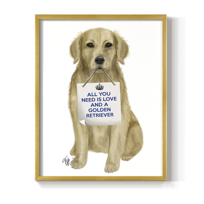 «Love and Golden Retriever», reproduction encadrée - bois massif, H 20 po x l 16 po