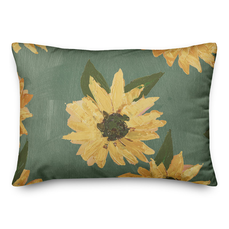  Painted Sunflower 16 Outdoor Rectangular Pillow Cover & Insert, Green