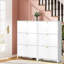 Armoire à chaussures 3 tiroirs tout en acier, range-chaussures autoportant avec porte rabattable, armoire à chaussures moderne basculante pour hall d'entrée, couloir, chambre à coucher, blanc (nécessite un assemblage)