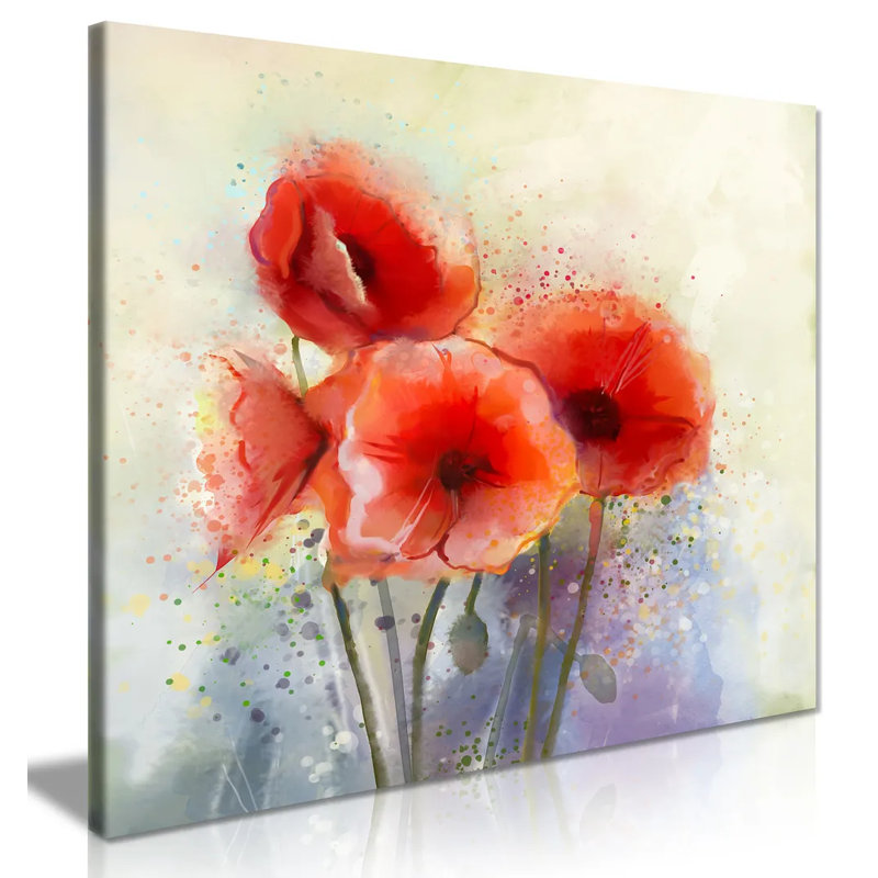 Red Poppy Flowers - Wrapped Canvas Painting, 31cm H x 31cm W