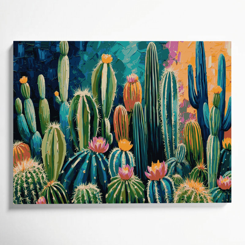 «Southwestern Cowboy Cactus», art sur toile vert à motif 64, H 24 po x l 36 po