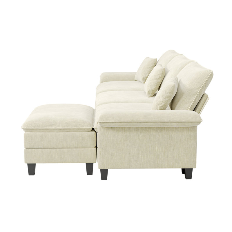 Canapé modulaire de 123 po Cloud, canapé surdimensionné à 3 places pour le salon, canapé modulaire avec repose-pieds, coussin de siège amovible et housse de dossier, tissu chenille beige