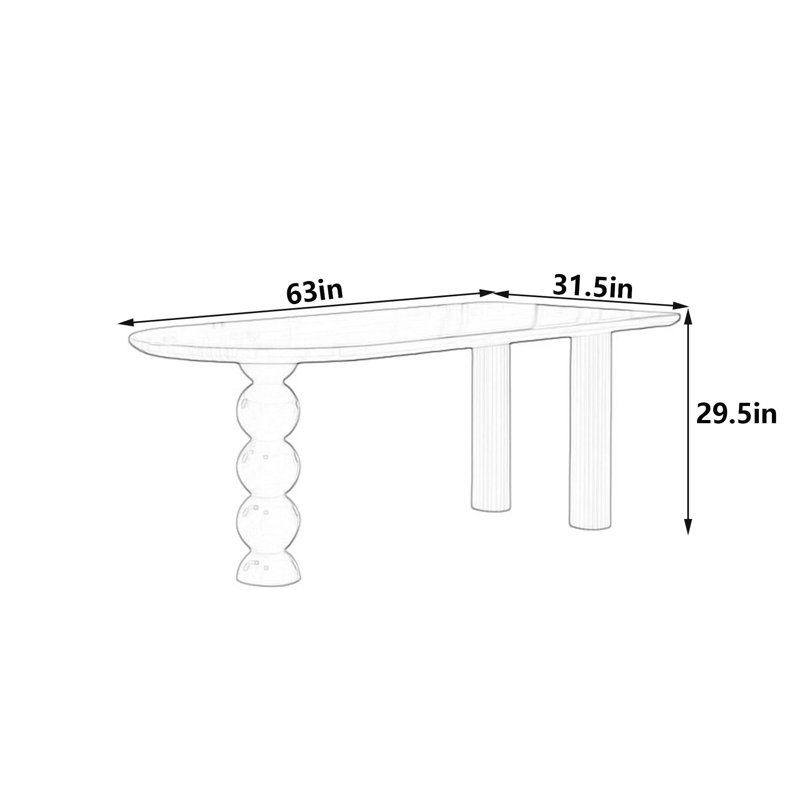 Table de salle à manger en bois crème, H 29,5 po x L 63 po x l 31,5 po