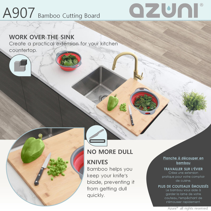 Azuni 18-inch Bamboo Cutting Board with Silicone Colander and Bowl Set
