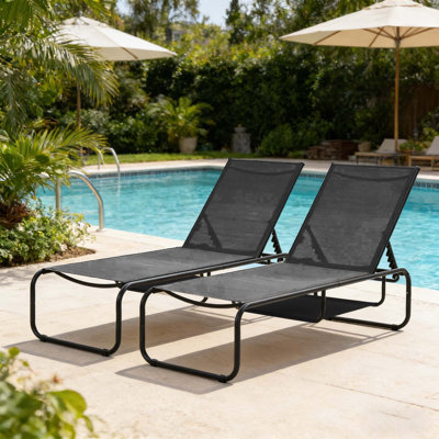 Outdoor 67" Metal Chaise Lounge(Set Of 2)