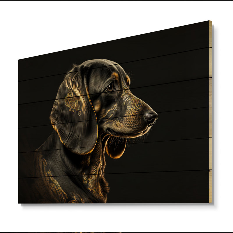 Portrait d'un teckel glam noir VI - impression sur bois sans cadre, H 12 po x l 20 po x P 1 po
