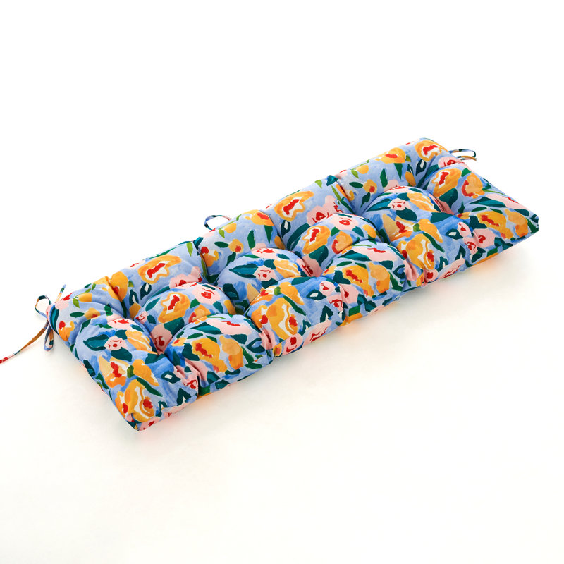 Outdoor 4'' Bench Seat Cushion, Yellow/Blue