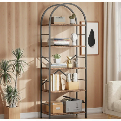 Arched Bookshelf 5-Tier Bookcase, Modern Metal Frame Tall Shelf For Books & Cds, Space-Saving Storage Organizer For Home Office, Living Room, Bedroom