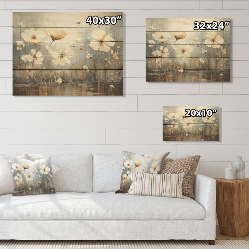 Bloomed Flower Horizons I - Art mural en bois sur bois de pin naturel, H 10 po x l 20 po