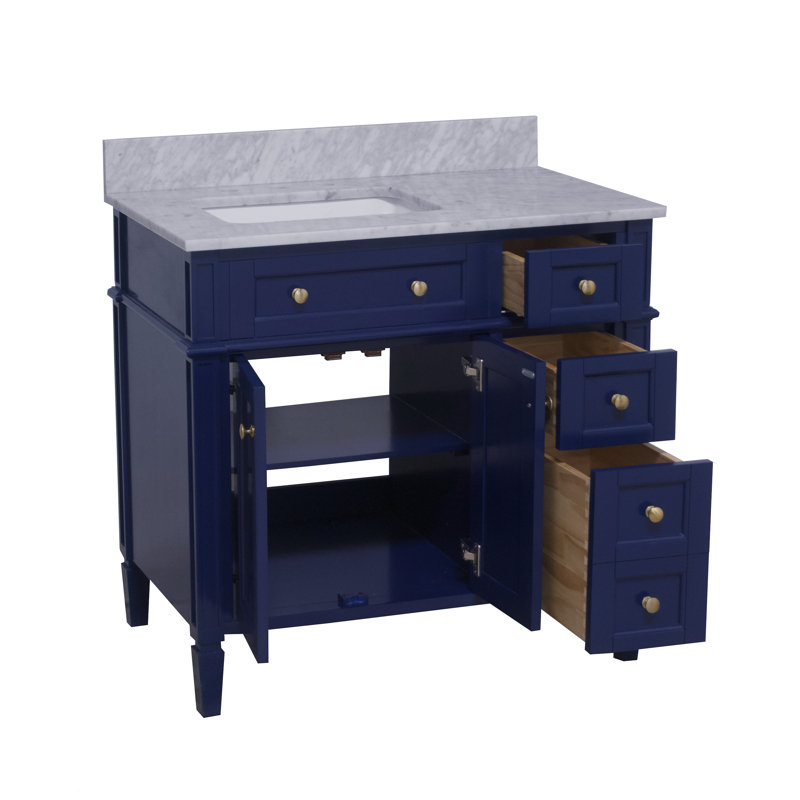 Lakeland 36" Single Bathroom Vanity Set with Royal Blue Cabinet and Carrara Marble Countertop, Royal Blue