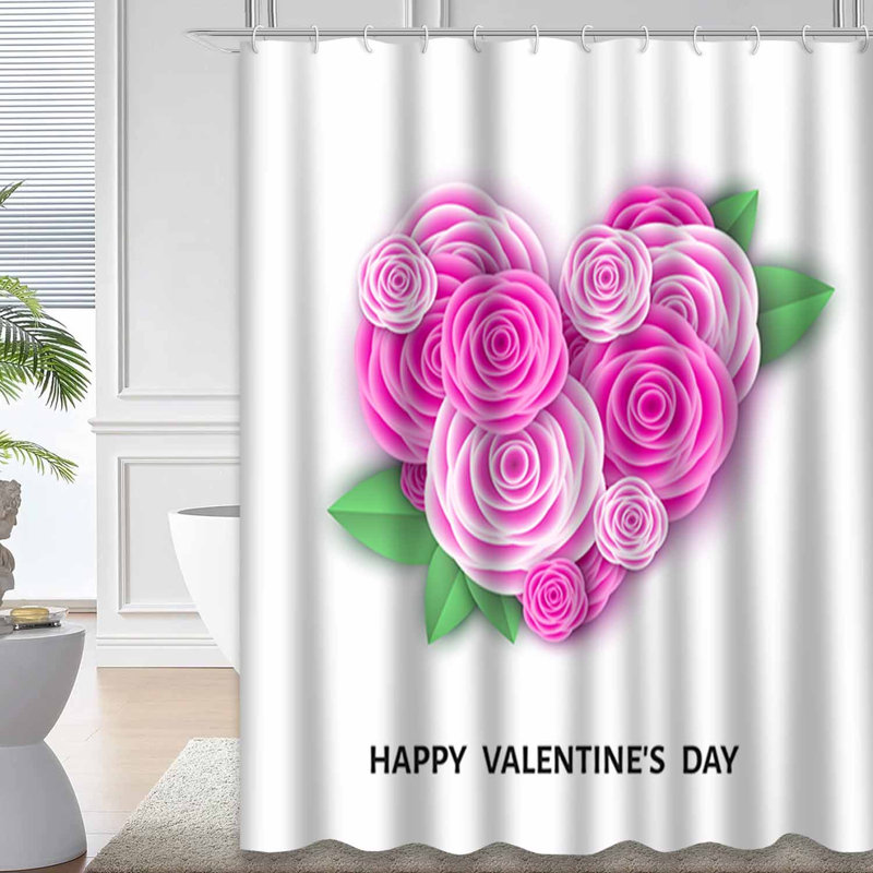 Rideau de douche avec 12 crochets Happy Valentine's Heart, L 72 po x l 78 po