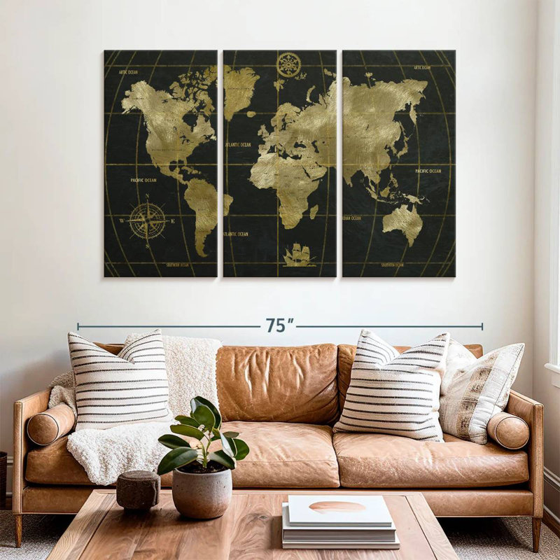 Aliaz Black And Golden World, 42" H x 65" W
