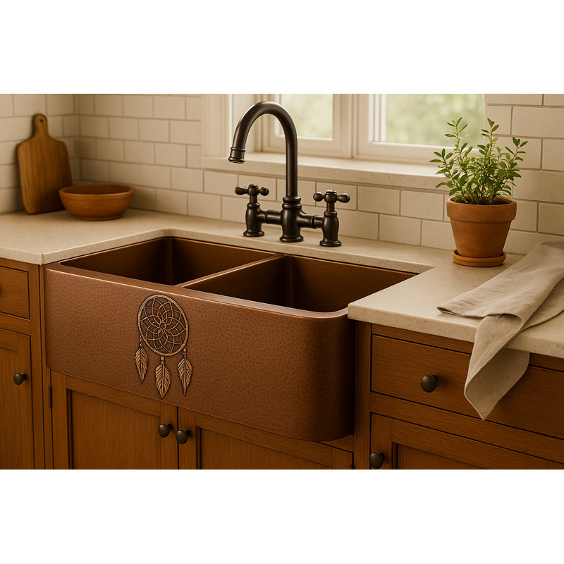 Trent Austin Design Tidworth 530mm W Double Bowl Copper Kitchen Sink