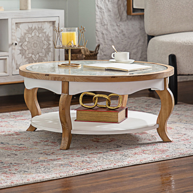 Table basse ronde en bois avec tablette