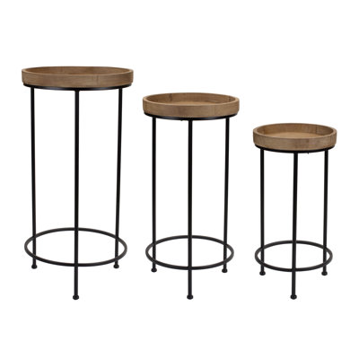 Table d'appoint (ensemble de 3) P 10,5 po x H 20,75 po, P 12,25 po x H 25,25 po, P 14,25 po x H 28,75 po Fer / Bois