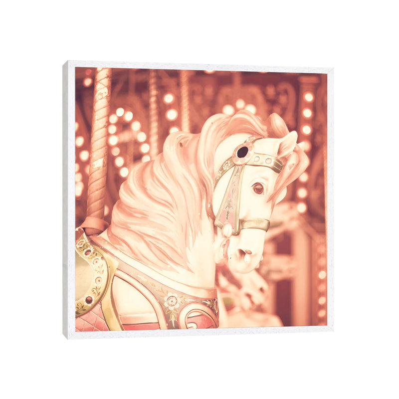 Blush Carousel Horse by Caroline Mint - Print on Canvas, White Framed, 93.98 cm H x 93.98 cm W