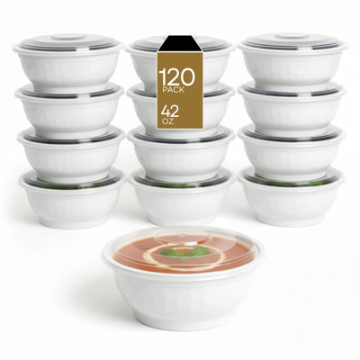 Microwaveable Noodle Bowl with Lid, White, 42oz, 120-Pack